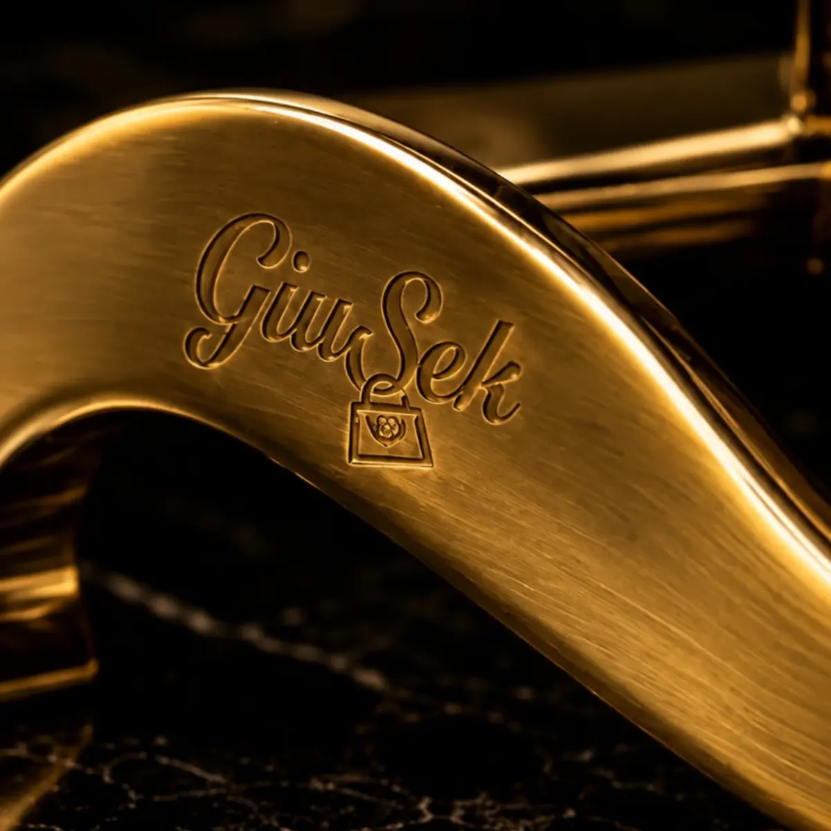 Il logo GiuSek inciso nell'oro